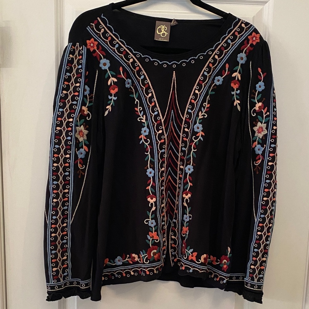 Black Embroidered Boho Blouse